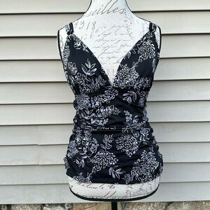 Black and Gray Floral Print Tankini Top